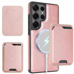 For Samsung Galaxy S25 Ultra 5G Kalebol Slim MagSafe Ring Magnetic Card Bag Side Sticker Leather Phone Case(Pink Gold)