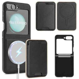 For Samsung Galaxy Z Flip6 Kalebol Slim MagSafe Ring Magnetic Card Bag Side Sticker Leather Phone Case(Black)