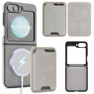 For Samsung Galaxy Z Flip6 Kalebol Slim MagSafe Ring Magnetic Card Bag Side Sticker Leather Phone Case(Gray)