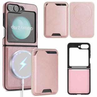 For Samsung Galaxy Z Flip6 Kalebol Slim MagSafe Ring Magnetic Card Bag Side Sticker Leather Phone Case(Pink Gold)
