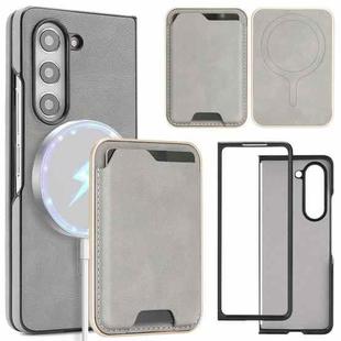 For Samsung Galaxy Z Fold6 Kalebol Slim MagSafe Ring Magnetic Card Bag Side Sticker Leather Phone Case(Gray)