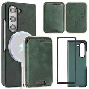 For Samsung Galaxy Z Fold6 Kalebol Slim MagSafe Ring Magnetic Card Bag Side Sticker Leather Phone Case(Green)