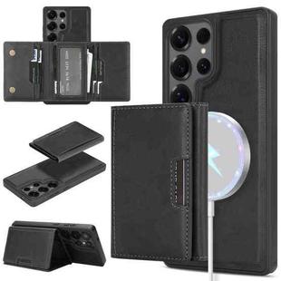 For Samsung Galaxy S25 Ultra 5G Kalebol Strong Magnetic MagSafe Tri-Fold Wallet Side Sticker Leather Phone Case(Black)