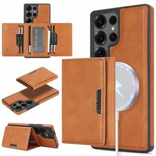 For Samsung Galaxy S25 Ultra 5G Kalebol Strong Magnetic MagSafe Tri-Fold Wallet Side Sticker Leather Phone Case(Brown)