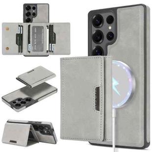 For Samsung Galaxy S25 Ultra 5G Kalebol Strong Magnetic MagSafe Tri-Fold Wallet Side Sticker Leather Phone Case(Gray)