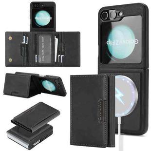For Samsung Galaxy Z Flip6 Kalebol Strong Magnetic MagSafe Tri-Fold Wallet Side Sticker Leather Phone Case(Black)