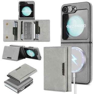 For Samsung Galaxy Z Flip6 Kalebol Strong Magnetic MagSafe Tri-Fold Wallet Side Sticker Leather Phone Case(Gray)
