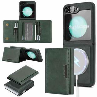 For Samsung Galaxy Z Flip6 Kalebol Strong Magnetic MagSafe Tri-Fold Wallet Side Sticker Leather Phone Case(Green)