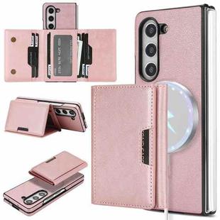For Samsung Galaxy Z Fold6 Kalebol Strong Magnetic MagSafe Tri-Fold Wallet Side Sticker Leather Phone Case(Pink Gold)