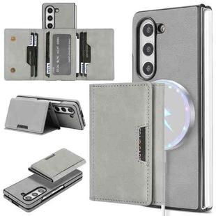 For Samsung Galaxy Z Fold5 Kalebol Strong Magnetic MagSafe Tri-Fold Wallet Side Sticker Leather Phone Case(Gray)