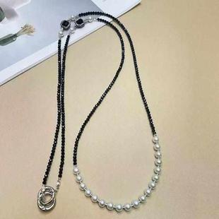 Crystal Pearl Mobile Phone Long Chain(Pearl Black)