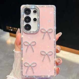 For Samsung Galaxy S24 FE 5G Diamond Glitter Bow-knot Four-Corner Shockproof Phone Case(Light Pink)