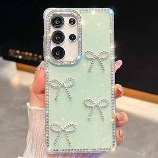 For Samsung Galaxy S24 FE 5G Diamond Glitter Bow-knot Four-Corner Shockproof Phone Case(Light Green)