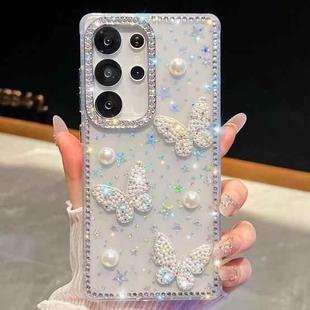 For Samsung Galaxy S25 Ultra 5G Diamond Glitter Pearl Butterfly Four-Corner Shockproof Phone Case(Transparent Stars)