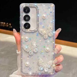 For Samsung Galaxy S24 FE 5G Diamond Glitter Pearl Butterfly Four-Corner Shockproof Phone Case(Transparent Stars)