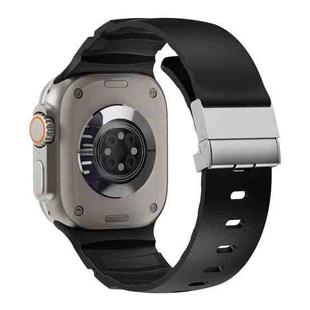 For Apple Watch 46mm / 49mm / 45mm / 44mm Magnetic Clasp Silicone Watch Band(Black)