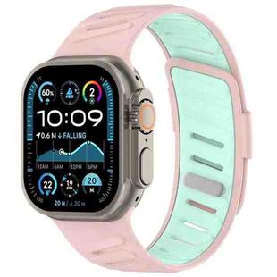 For Apple Watch 46mm / 49mm / 45mm / 44mm Oblique Buckle Breathable Two-Color Silicone Watch Band(Oxford Pink Misty Mint)