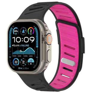For Apple Watch 46mm / 49mm / 45mm / 44mm Oblique Buckle Breathable Two-Color Silicone Watch Band(Black Barbie Pink)