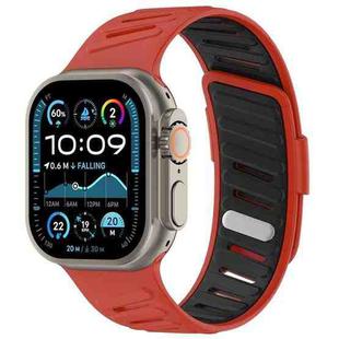 For Apple Watch 46mm / 49mm / 45mm / 44mm Oblique Buckle Breathable Two-Color Silicone Watch Band(Red Black)