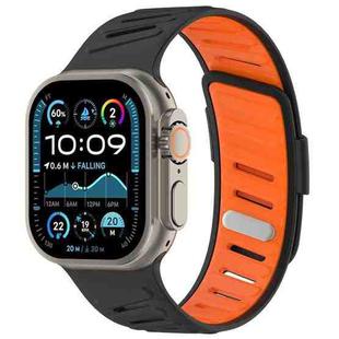 For Apple Watch 46mm / 49mm / 45mm / 44mm Oblique Buckle Breathable Two-Color Silicone Watch Band(Black Orange)