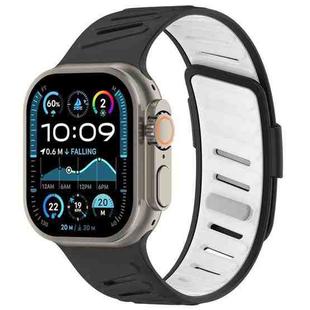 For Apple Watch 46mm / 49mm / 45mm / 44mm Oblique Buckle Breathable Two-Color Silicone Watch Band(Black White)