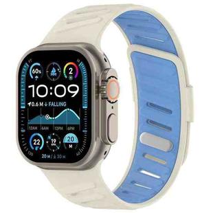 For Apple Watch 46mm / 49mm / 45mm / 44mm Oblique Buckle Breathable Two-Color Silicone Watch Band(Antique White Misty Blue)