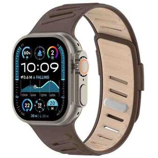 For Apple Watch 46mm / 49mm / 45mm / 44mm Oblique Buckle Breathable Two-Color Silicone Watch Band(Milk Tea Chocolate)