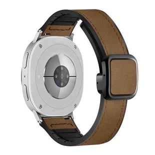 For Samsung Galaxy Watch8 / Watch8 Classic Square Magnetic Buckle Leather Skin Silicone Watch Band(Crazy Horse Dark Brown)