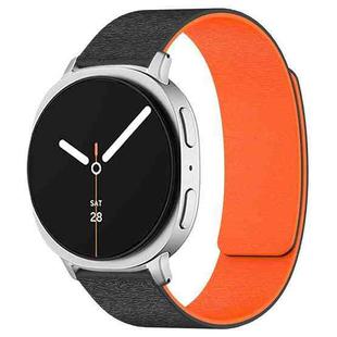For Samsung Galaxy Watch8 / Watch8 Classic Cloud Wood Grain Magnetic Silicone Watch Band(Black Orange)
