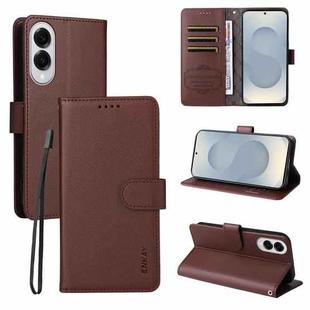 For Samsung Galaxy S25 Edge 5G ENKAY RFID Blocking Wallet Kickstand Litchi Texture Leather Phone Case(Brown)