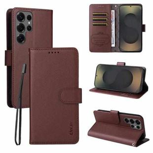 For Samsung Galaxy S24 Ultra 5G ENKAY RFID Blocking Wallet Kickstand Litchi Texture Leather Phone Case(Brown)