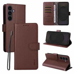 For Samsung Galaxy S25 / S24 5G ENKAY RFID Blocking Wallet Kickstand Litchi Texture Leather Phone Case(Brown)