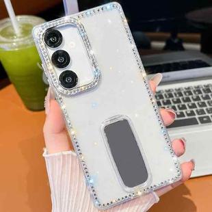 For Samsung Galaxy A36 5G Rhinestone Glitter TPU 4-corners Anti-fall Phone Case with Holder(Transparent Stars)