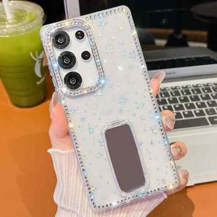 For Samsung Galaxy S24 Ultra 5G Rhinestone Glitter TPU 4-corners Anti-fall Phone Case with Holder(Transparent Stars)