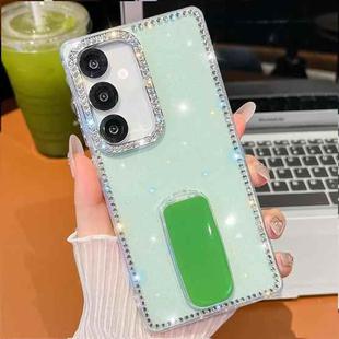 For Samsung Galaxy S24 5G Rhinestone Glitter TPU 4-corners Anti-fall Phone Case with Holder(Light Green)