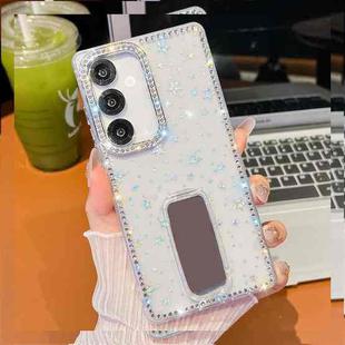 For Samsung Galaxy A07 5G Rhinestone Glitter TPU 4-corners Anti-fall Phone Case with Holder(Transparent Stars)