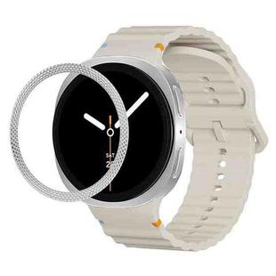 For Samsung Galaxy Watch8 40mm Rhombic Texture Bezel and Wavy Grain Stitched Color Buckle Silicone Watch Band(Beige Silver)
