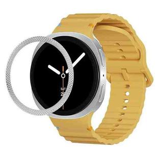 For Samsung Galaxy Watch8 40mm Rhombic Texture Bezel and Wavy Grain Stitched Color Buckle Silicone Watch Band(Yellow Silver)