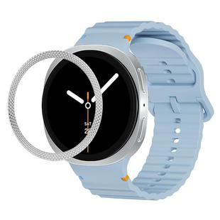 For Samsung Galaxy Watch8 40mm Rhombic Texture Bezel and Wavy Grain Stitched Color Buckle Silicone Watch Band(Light Blue Silver)