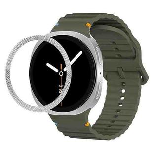 For Samsung Galaxy Watch8 40mm Rhombic Texture Bezel and Wavy Grain Stitched Color Buckle Silicone Watch Band(Army Green Silver)