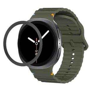 For Samsung Galaxy Watch8 40mm Rhombic Texture Bezel and Wavy Grain Stitched Color Buckle Silicone Watch Band(Army Green Black)