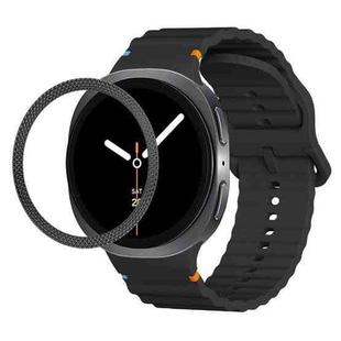 For Samsung Galaxy Watch8 44mm Rhombic Texture Bezel and Wavy Grain Stitched Color Buckle Silicone Watch Band(Black Black)
