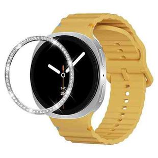 For Samsung Galaxy Watch8 44mm Diamond Bezel and Wavy Grain Stitched Color Buckle Silicone Watch Band(Yellow Silver)