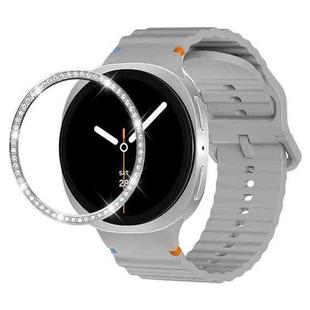 For Samsung Galaxy Watch8 44mm Diamond Bezel and Wavy Grain Stitched Color Buckle Silicone Watch Band(Gray Silver)