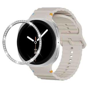 For Samsung Galaxy Watch8 40mm Diamond Bezel and Wavy Grain Stitched Color Buckle Silicone Watch Band(Starlight Silver)