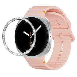 For Samsung Galaxy Watch8 40mm Diamond Bezel and Wavy Grain Stitched Color Buckle Silicone Watch Band(Pink Silver)