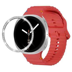 For Samsung Galaxy Watch8 40mm Diamond Bezel and Wavy Grain Stitched Color Buckle Silicone Watch Band(Red Silver)