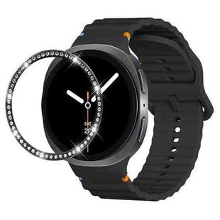 For Samsung Galaxy Watch8 40mm Diamond Bezel and Wavy Grain Stitched Color Buckle Silicone Watch Band(Black Black)