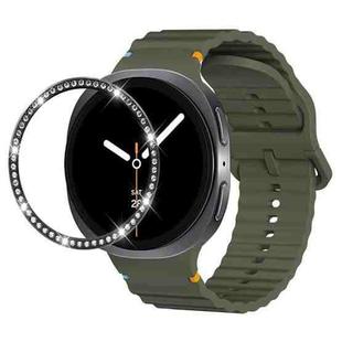 For Samsung Galaxy Watch8 40mm Diamond Bezel and Wavy Grain Stitched Color Buckle Silicone Watch Band(Army Green Black)