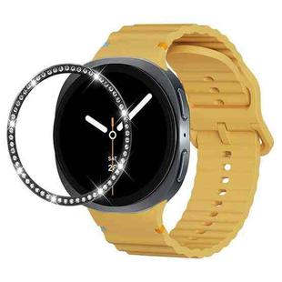 For Samsung Galaxy Watch8 40mm Diamond Bezel and Wavy Grain Stitched Color Buckle Silicone Watch Band(Yellow Black)
